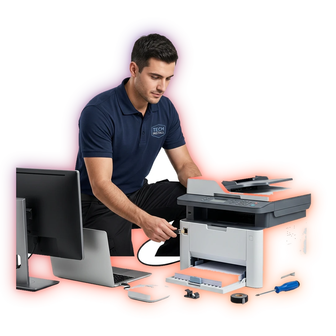 Klarwerk IT installiert einen Drucker am Arbeitsplatz