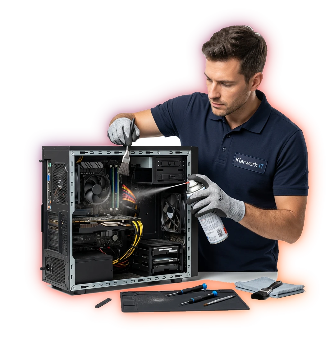 Klarwerk IT reinigt und wartet einen Desktop-Computer