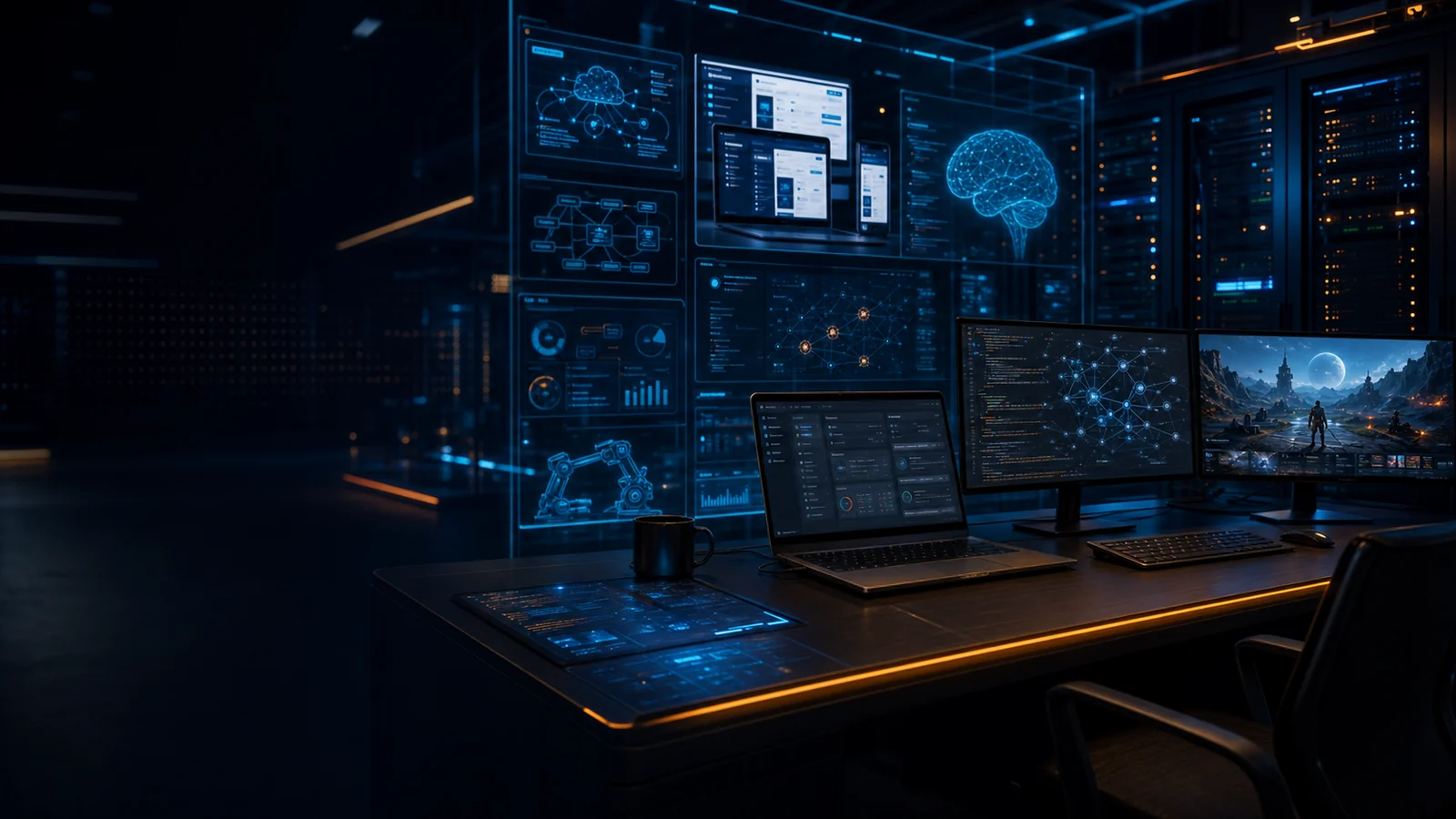 Klarwerk Project Atlas als hochwertiges Technologie-Labor mit Software, KI, Netzwerk und Game-Prototypen